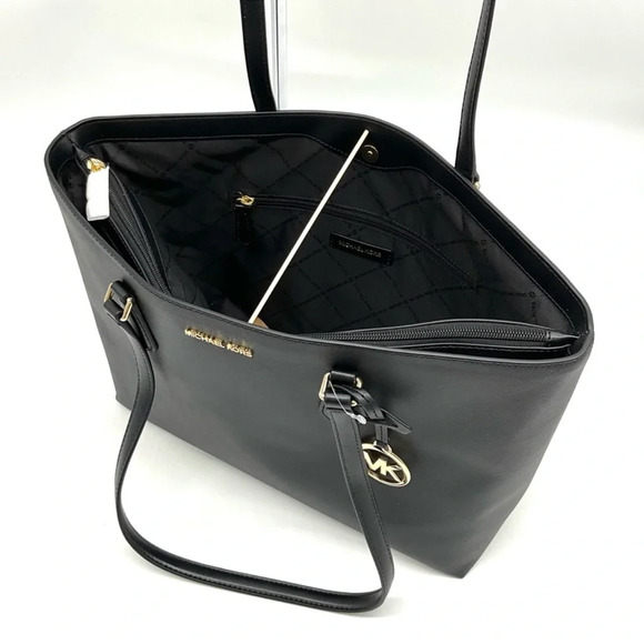 Michael Kors Bag Large Sheila Mf Tote Bag & Large Double Zip Wallet Black/Gold - Picture 7 of 15